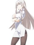  blue_eyes breast_hold breasts cleavage crossed_arms jormungand koko_hekmatyar large_breasts long_hair naso4 pantyhose popped_collar silver_hair solo 
