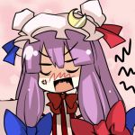  1girl bow capelet crescent earlgrey hair_bow hat long_hair open_mouth patchouli_knowledge purple_hair solo touhou 