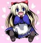  apron blonde_hair blue_eyes bow doll hair_bow heart long_hair long_sleeves ni_(ippozenshin) open_mouth shanghai_doll solo touhou wide_sleeves 