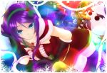  between_breasts blue_eyes boots breasts christmas emilia_leblanc gift gloves hairband headband league_of_legends long_hair lying mistletoe on_side ornament purple_hair snowman solo staff thigh_boots thighhighs tsugumi_(artist) 