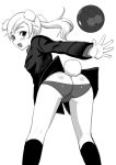  animal_ears ass ball blush boots jacket kyougoku_shin long_hair looking_back martina_crespi military military_uniform monochrome open_mouth pam_pam panties ponytail smile soccer_ball solo strike_witches tail underwear uniform 