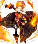  1girl belt female fire flame genderswap glasses highres kamen_rider kamen_rider_wizard kamen_rider_wizard_(series) red_eyes red_hair redhead rider-tan tailcoat umitsuki 