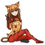  1girl animal_ears blue_eyes cat_ears cat_tail evangelion:_2.0_you_can_(not)_advance highres kemonomimi_mode kiriririn long_hair neon_genesis_evangelion orange_hair plugsuit rebuild_of_evangelion sitting smile solo soryu_asuka_langley souryuu_asuka_langley tail test_plugsuit v 