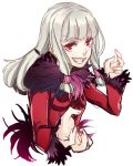  agria albino freckles fur_trim grin hair_tubes long_hair lowres payot red_eyes rough smile solo tales_of_(series) tales_of_xillia white_background white_hair yashi 