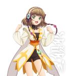  :d bike_shorts bow brown_hair coat detached_collar flower green_eyes hair_bow hair_flower hair_ornament hairband leia_roland official_art open_mouth short_hair smile solo tales_of_(series) tales_of_xillia transparent_background white_background 