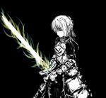  armor armored_dress black_background breastplate fate/stay_night fate/zero fate_(series) glowing glowing_sword glowing_weapon highres merpperoni monochrome saber simple_background solo sword weapon 