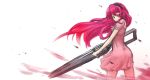  1girl akame_ga_kill! arceonn bare_legs dress hairband highres huge_weapon long_hair mine_(akame_ga_kill!) pink pink_dress pink_eyes pink_hair railgun weapon 