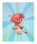  blush chibi copyright_request horns looking_at_viewer looking_back oversized_object red_eyes red_hair redhead sankuma smile solo tail wings 