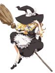  blonde_hair bow braid broom grin hair_over_one_eye hand_on_hat hat hat_bow kirisame_marisa long_hair looking_at_viewer rough saitom simple_background single_braid smile solo touhou white_background witch_hat yellow_eyes 