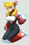  alia_(rockman) android armor blonde_hair breasts green_eyes hairband long_hair ni-jo open_mouth robot rockman rockman_x solo 