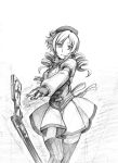  corset drill_hair fingerless_gloves gloves graphite_(medium) greyscale gun hat magical_musket mahou_shoujo_madoka_magica monochrome orange_ize rifle sketch solo thigh-highs thighhighs tomoe_mami traditional_media weapon 