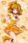  blonde_hair boots bow brown_eyes choker cure_pine dress earrings fresh_precure! hamutarou heart jewelry magical_girl precure ribbon short_hair skirt smile yamabuki_inori 