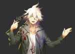  dangan-ronpa dangan-ronpa_2 dangan_ronpa gun gun_to_head hoodie kitsunen_(kitune_n) komaeda_nagito male parted_lips revolver smile super_dangan_ronpa_2 weapon white_hair 