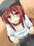  braid brown_hair hat highres original red_eyes shirasu_youichi teniwaba_nana_(shirasu_youichi) twin_braids 