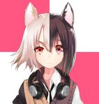  animal_ears black_hair bose bust copyright_request headphones headphones_around_neck heterochromia looking_at_viewer multicolored_hair pink_eyes red_eyes shirabi_(life-is-free) short_hair solo sweater_vest two-tone_hair white_hair 