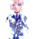  androgynous backlighting blonde_hair blue_eyes fate/zero fate_(series) formal light_particles necktie reverse_trap saber solo sosopi suit 