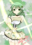  2012 absurdres bubble_skirt dated detached_sleeves dress green green_eyes green_hair hair_ornament highres magical_girl mahou_shoujo_madoka_magica ribbon shizuki_hitomi signature smile solo 