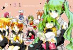  3boys 6+girls blonde_hair blue_hair book brown_hair character_name closed_eyes dated detached_sleeves eyes_closed gift goggles goggles_on_head green_eyes green_hair gumi hair_ornament hair_ribbon hairclip happy_birthday hatsune_miku ia_(vocaloid) kagamine_len kagamine_rin kaito kamui_gakupo long_hair megurine_luka meiko multiple_boys multiple_girls open_mouth pink_hair purple_hair ribbon shima_(pikathu-love) short_hair sitting sitting_on_lap sitting_on_person socks twintails very_long_hair vocaloid wink yellow_eyes young 