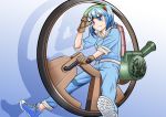  blue_eyes blue_hair crossover fuuzasa gloves goggles goggles_on_head hair_bobbles hair_ornament hat hoodie kawashiro_nitori monowheel riding shoes short_twintails sleeves_rolled_up sneakers solo steamboy steampunk touhou twintails zabaniya 