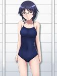  1girl black_hair glasses long_hair muroto_aki nontamachan photokano school_swimsuit swimsuit twintails violet_eyes 