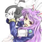  alternate_costume animal_ears bunny_ears bust byoin gloves lavender_hair long_hair open_mouth rabbit_ears red_eyes reisen_udongein_inaba simple_background solo touhou very_long_hair weapon white_background white_gloves 