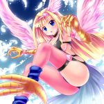  armband ass blonde_hair blue_eyes breasts claws cleavage collarbone duel_monster feathers harpie_girl heart kogarashi_(wind_of_winter) long_hair navel pantyhose pink_wings solo thigh-highs thighhighs wings wristband yu-gi-oh! yuu-gi-ou yuu-gi-ou_duel_monsters 