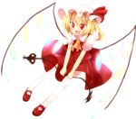  :d blonde_hair blush fang flandre_scarlet haiiro_(immature) hat hat_ribbon holding open_mouth red_eyes ribbon side_ponytail smile solo touhou wings 