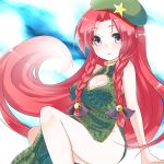  asa_(coco) braid breasts china_dress chinese_clothes cleavage_cutout hat hong_meiling long_hair looking_at_viewer purple_eyes red_hair redhead solo star touhou twin_braids violet_eyes 