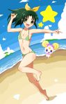  1girl beach bikini candy_(smile_precure!) flat_chest green_bikini green_eyes green_hair highres masaki_kazusa midorikawa_nao polka_dot polka_dot_bikini polka_dot_swimsuit ponytail precure short_hair smile_precure! star swimsuit 