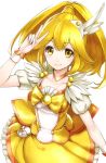  blonde_hair collarbone cure_peace dress hair_over_shoulder kise_yayoi long_hair looking_at_viewer magical_girl precure simple_background smile smile_precure! solo takemori_shintarou v white_background wrist_cuffs yellow_eyes 