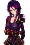  aleron alternate_costume alternate_hair_color armor breasts gauntlets highres kumiko_(aleron) league_of_legends long_hair multicolored_hair pink_hair purple_hair red_eyes shoulder_pads shyvana signature solo tail white_background 