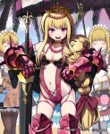  :d armor beach black_legwear blonde_hair blush braid breasts closed_eyes eyes_closed gauntlets greaves hand_on_hip lena_(zoal) long_hair looking_at_viewer maid maid_headdress multiple_girls navel open_mouth palm_tree pantyhose planted_sword planted_weapon red_eyes shingeki_no_bahamut single_braid smile swimsuit sword thigh-highs thighhighs tiara tree umbrella very_long_hair water weapon 
