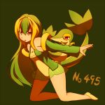 1girl blonde_hair dress green_hair kuromiya moemon orange_eyes personification pokemon pokemon_(creature) snivy tail 