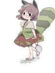  animal_ears brown_hair futatsuiwa_mamizou glasses grey_eyes leaf leaf_on_head nasimura pince-nez raccoon_ears raccoon_tail sake sandals short_hair skirt smile solo tail touhou 