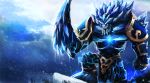  blue_eyes crystal glowing glowing_eyes ice league_of_legends malphite no_humans pauldrons snow solo yy6242 