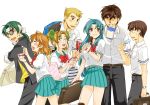  4boys blue_hair brown_hair can chidori_kaname chocolate food full_metal_panic! glasses green_hair ice_cream ichijou_tenko inaba_mizuki kazama_shinji mouth_hold multiple_boys multiple_girls onodera_koutarou ponytail popsicle sagara_sousuke scar school_uniform teeth tokiwa_kyouko tsubaki_issei twintails white_chocolate 