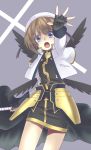  armor blue_eyes brown_hair chirosuke_(nameless) fingerless_gloves gloves hat lyrical_nanoha mahou_shoujo_lyrical_nanoha mahou_shoujo_lyrical_nanoha_a&#039;s mahou_shoujo_lyrical_nanoha_a's open_mouth outstretched_hand puffy_sleeves skirt solo wings yagami_hayate 
