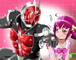  belt blush crossover hoshizora_miyuki jewelry kamen_rider kamen_rider_wizard kamen_rider_wizard_(series) mask pink_eyes pink_hair precure ring smile_precure! tears tj-type1 