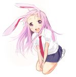  animal_ears blush bunny_ears kneeling long_hair looking_at_viewer necktie open_mouth purple_hair rabbit_ears red_eyes reisen_udongein_inaba short_sleeves skirt smile solo touhou ume_(plumblossom) very_long_hair 