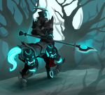  centaur glowing glowing_eyes halberd hecarim helmet hooves league_of_legends moon no_humans polearm shadow solo spikes tail thecrobot tree weapon 