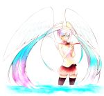  aqua_hair bad_id hatsune_miku long_hair simple_background skirt smile solo twintails very_long_hair vkekrdhs vocaloid wading water white_background wings yellow_eyes 