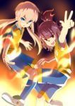  blonde_hair blue_eyes brown_hair fusion glasses highres inazuma_eleven inazuma_eleven_(series) inazuma_eleven_go inazuma_eleven_go_chrono_stone jeanne_d&#039;arc_(inazuma_eleven) jeanne_d'arc_(inazuma_eleven) kirino_ranmaru lightning_bolt long_hair multiple_boys oda_nobunaga_(inazuma_eleven) pink_hair raimon red_eyes shindou_takuto soccer_uniform sonsoso twintails 