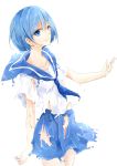  blue_eyes blue_hair natsu_(natume0504) original school_uniform serafuku simple_background smile solo water 