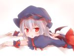  1girl alternate_color bat_wings blush bust hat red_eyes remilia_scarlet shize_(coletti) short_hair silver_hair solo touhou wings wrist_cuffs 