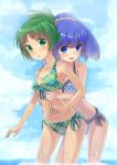  :d aoki_reika bikini blue_eyes blue_hair blush green_eyes green_hair highres hug hug_from_behind looking_at_another midorikawa_nao multiple_girls navel open_mouth plaid plaid_bikini polka_dot polka_dot_bikini polka_dot_swimsuit precure smile smile_precure! swimsuit thigh_gap touboku water wet wide_ponytail 