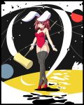  absurdres animal_ears black_legwear bowtie breasts bunny_ears bunnysuit detached_collar hammer high_heels highres leotard pink_hair rabbit_ears red_eyes saigyouji_yuyuko shoes short_hair solo thigh-highs thighhighs touhou wrist_cuffs 