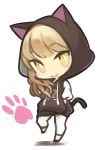  animal_ears bangs brown_hair cat_ears cat_hood cat_tail chibi copyright_request hands_in_pockets hood hoodie lastswallow lowres paw_print solo tail 