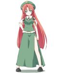  braid clenched_hands coo green_eyes hat highres hong_meiling long_hair puffy_sleeves red_hair redhead short_sleeves solo standing star touhou twin_braids very_long_hair 
