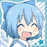  ^_^ blue_hair blush_stickers bow bust cirno closed_eyes daitirumoesu eyes_closed face hair_bow looking_at_viewer nichijou open_mouth parody smile solo star style_parody touhou 
