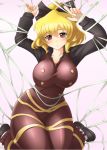  arms_up blonde_hair blush bow breasts collarbone hair_bow kurodani_yamame large_breasts looking_at_viewer red_eyes shin&#039;en_(gyokuro_company) shin'en_(gyokuro_company) solo spider_web touhou web 